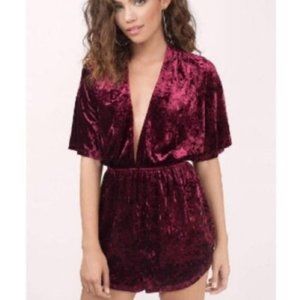Tobi | Crushed Velvet Romper | Red Wine | XS